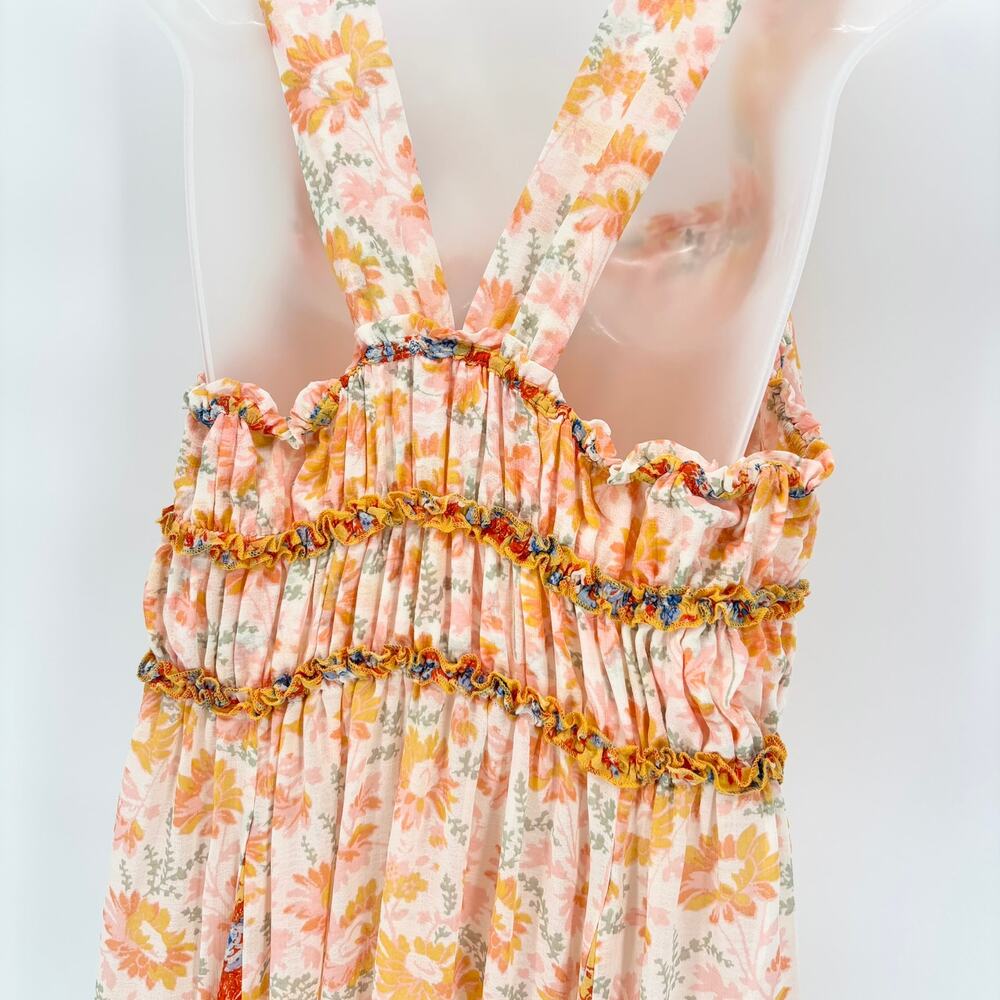 NEW Free People Dance with Me Maxi Dress L Floral Sheer Button Front Strap Boho - Picture 10 of 13